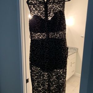 BcBg shear leopard print black/gold lace dress